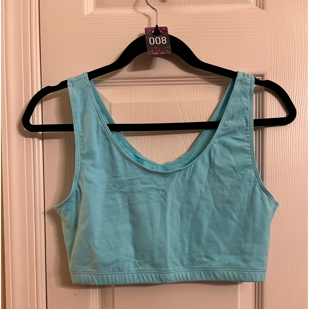 Hanes Womens 2XL Aqua Blue Cotton Stretch Sports Bra Scoop Neck HFA002